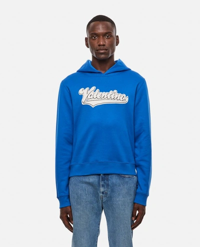 Shop Valentino Cotton Hooded Sweatshirt In Sky Blue