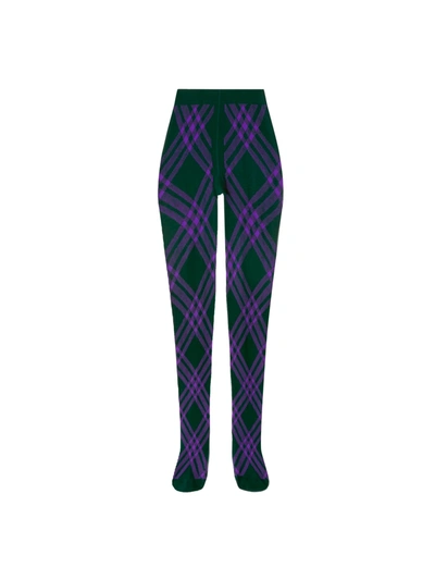 Shop Burberry Check Wool Blend Tights In Vine + Ribbon