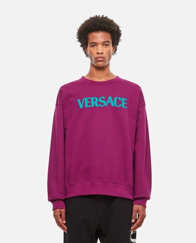 Shop Versace Cotton Sweater In Viola