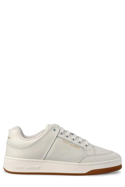 Shop Saint Laurent Sl/61 Lace-up Sneakers In White