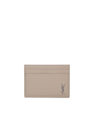 Shop Saint Laurent Tiny Cassandre Beige Cardholder In White