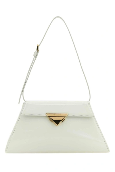 Shop Prada Logo Triangle Medium Handbag In White