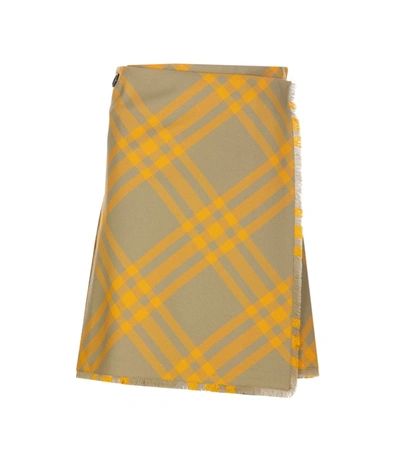 Shop Burberry Check Kilt Skirt In Yellow