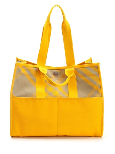 Shop Burberry Tartan Tote Bag In Yellow