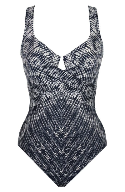 Shop Miraclesuit Silver Shores Crisscross One-piece Swimsuit In Midnight Blue/ White