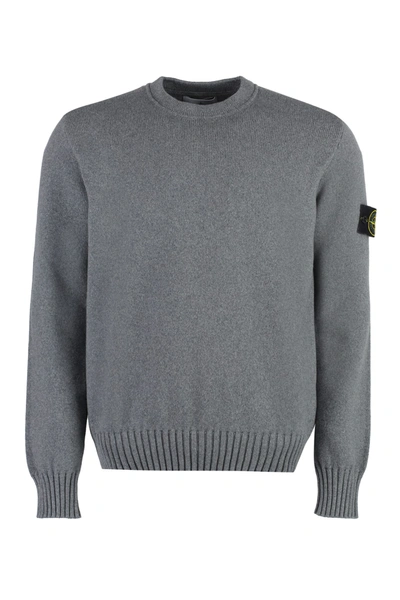 Shop Stone Island Cotton Blend Crew-neck Sweater In Grey