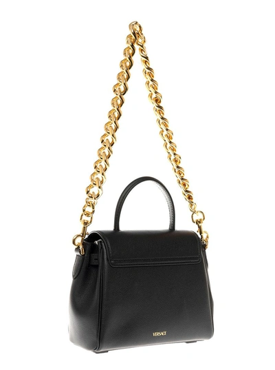 Shop Versace 'la Medusa' Black Handbag With Logo Detail In Leather Woman