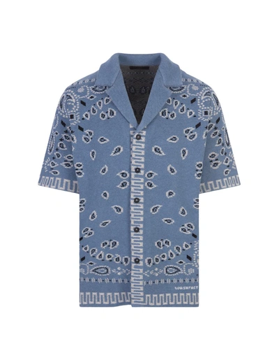 Shop Alanui Denim Cotton Piquet Bowling Bandana Shirt In Blue
