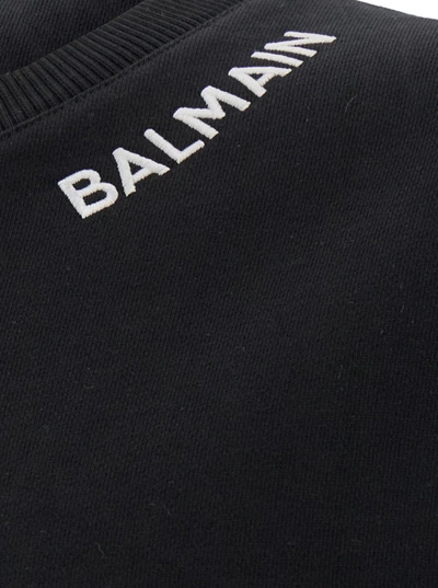 Shop Balmain Black Crewneck Sweatshirt With Contrasting Logo Lettering In Cotton Man