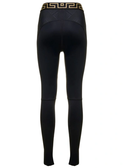 Shop Versace Black Stretch Fabric Leggings With Greca Detail  Woman