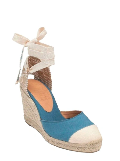Shop Castaã±er Blue Espardille Carina Sandals With Wedge Heel In Cotton Woman