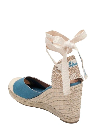 Shop Castaã±er Blue Espardille Carina Sandals With Wedge Heel In Cotton Woman