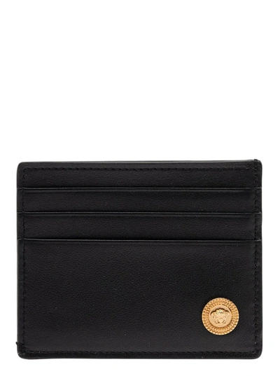 Shop Versace Black Card-holder With Medusa Biggie Detail In Leather Woman