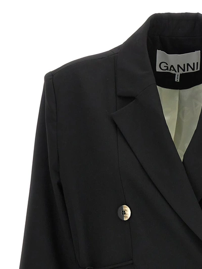 Shop Ganni Double-breasted Bow Blazer In Black