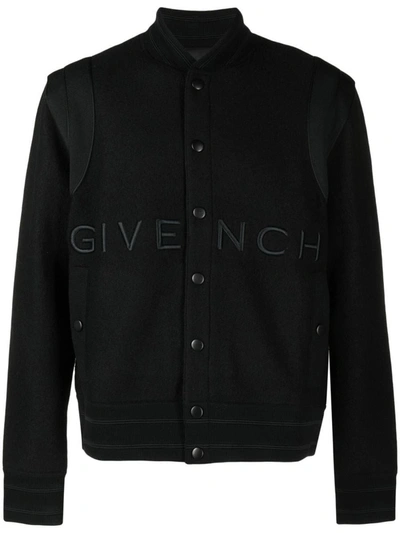 Shop Givenchy Logo Wool Bomber Jacket In Black