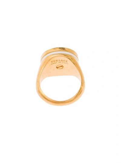 Shop Versace Gold-colored Ring With Medusa Detail And Greca Motif In Metal Man In Grey