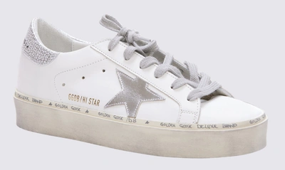 Shop Golden Goose White And Silver-tone Leather Hi Star Sneakers