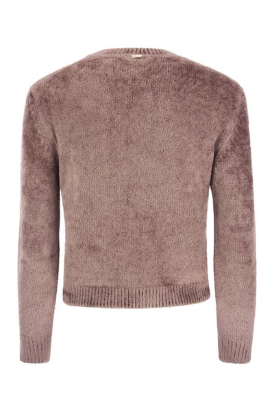 Shop Herno Resort Pullover In Chenille Knit In Pink