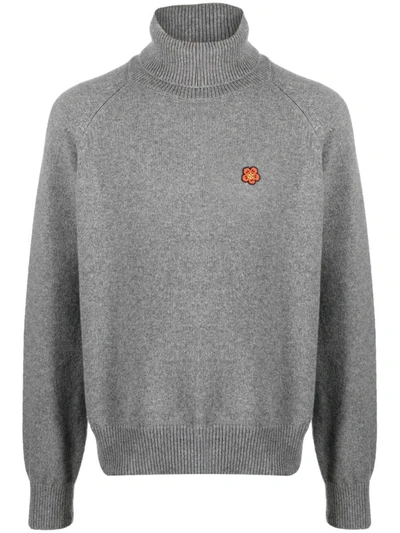 Shop Kenzo Wool Turtleneck Sweater With Boke Flower In Grey