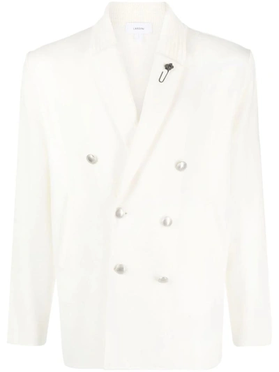 Shop Lardini Double-breasted Blazer With Shawl Lapels In White