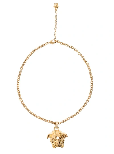 Shop Versace Metal Chain Necklace With Medusa Pendant In Grey