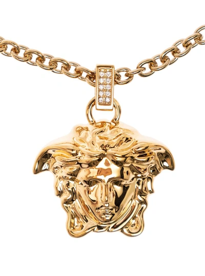 Shop Versace Metal Chain Necklace With Medusa Pendant In Grey
