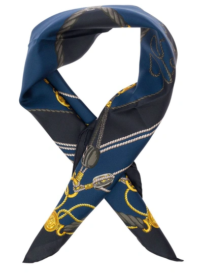 Shop Versace Blue Scarf With Nautic Print In Silk Man