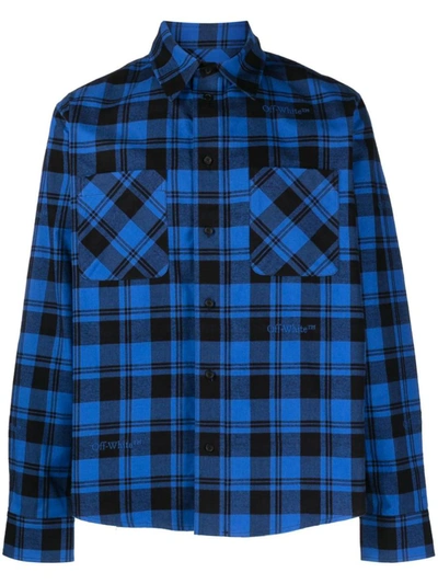 Shop Off-white Checked Shirt With Embroidery In Blue