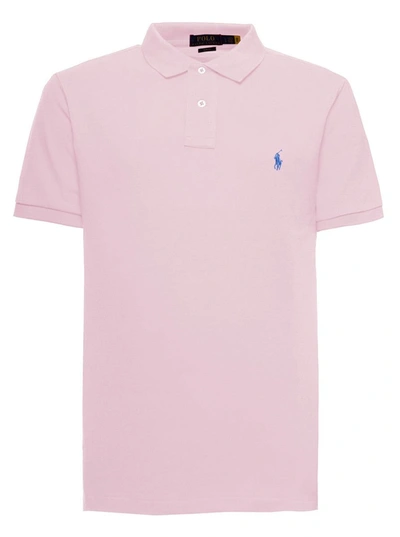 Shop Polo Ralph Lauren Pink Polo Shirt With Logo Embroidery In Cotton Piquet Man