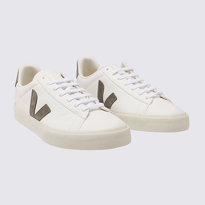 Shop Veja White And Kaki Leather Campo Sneakers In Extra-white_kaki