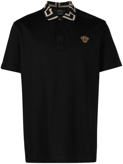 Shop Versace Medusa Patch Polo Shirt In Black