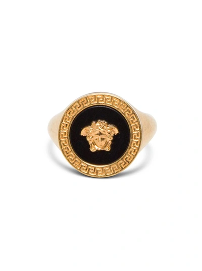 Shop Versace Woman's Medusa Metal And Black Resin Ring In Grey