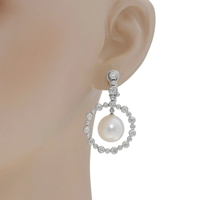 Shop Assael 18k White Gold Diamond 2.54ct. Tw. And South Sea Pearl Drop Earrings E5409 In Silver