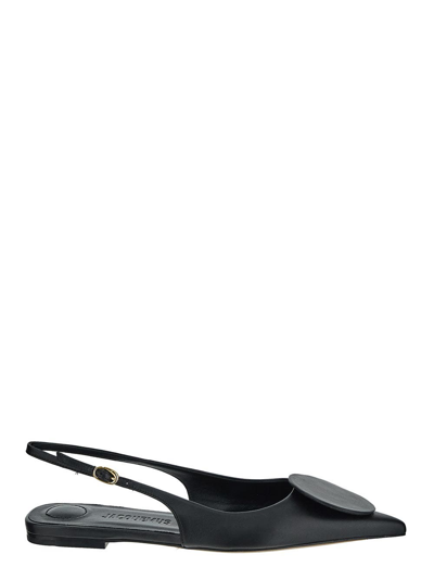 Jacquemus Les Duelo Plates Leather Slingback Flat In Black