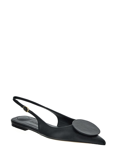 Jacquemus Les Duelo Plates Leather Slingback Flat In Black