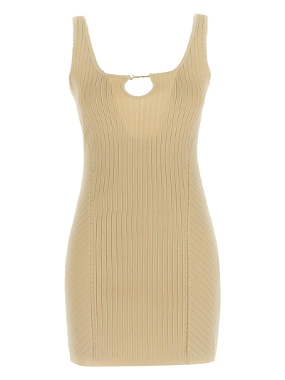 Shop Jacquemus Ribbed Dress In Ivory
