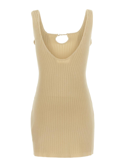Shop Jacquemus Ribbed Dress In Ivory