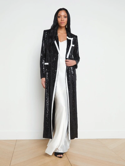 Shop L Agence Marlowe Sequin Tuxedo Jacket In Black/white