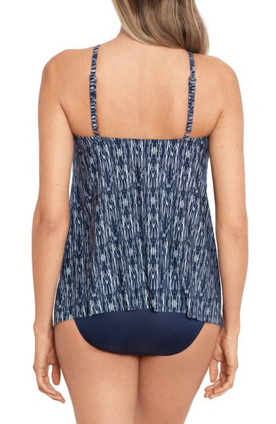 Shop Miraclesuit Silver Shores Keyhole Tankini Top In Midnight Blue/ White