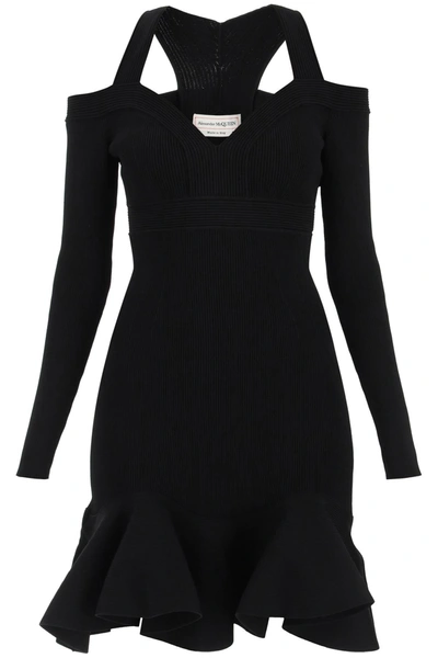 Shop Alexander Mcqueen Ribbed Knit Mini Dress Women In Black