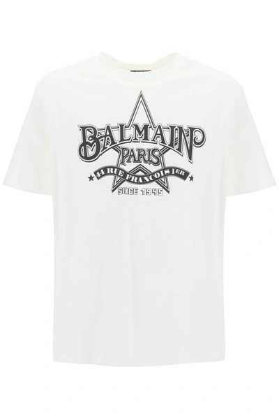 Shop Balmain Crew-neck T-shirt With Logo Print Men In White