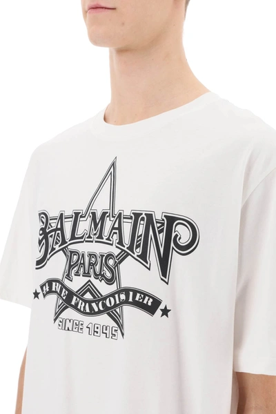 Shop Balmain Crew-neck T-shirt With Logo Print Men In White