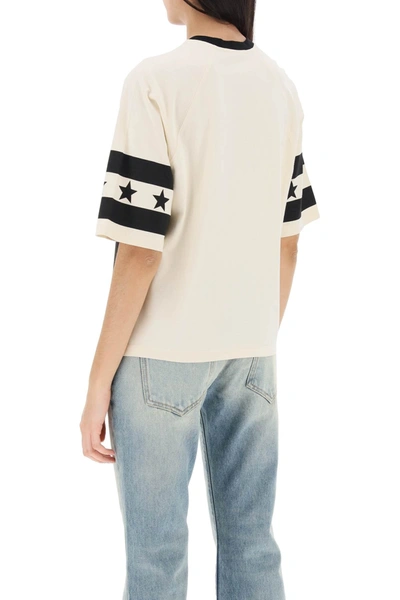 Shop Balmain Cropped T-shirt With Star And Logo Prints Women In Multicolor