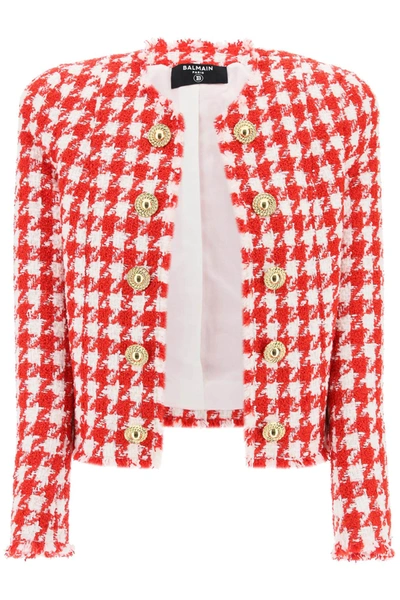 Shop Balmain Houndstooth Tweed Open Jacket Women In Multicolor