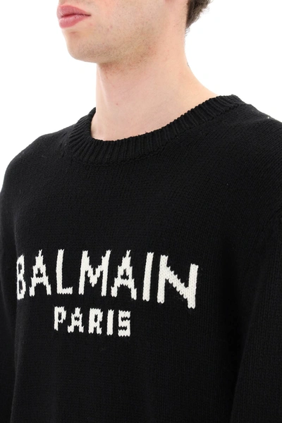 Shop Balmain Jacquard Logo Sweater Men In Black
