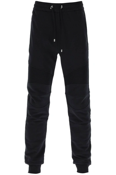Shop Balmain Joggers With Topstitched Inserts Men In Black