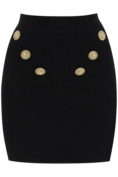 Shop Balmain Knitted Mini Skirt With Embossed Buttons Women In Black