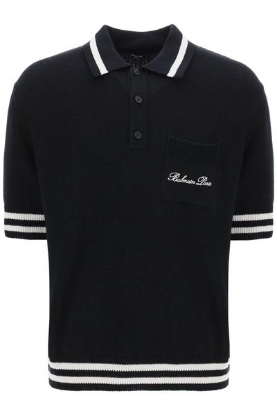 Shop Balmain Knitted Polo Shirt Men In Black