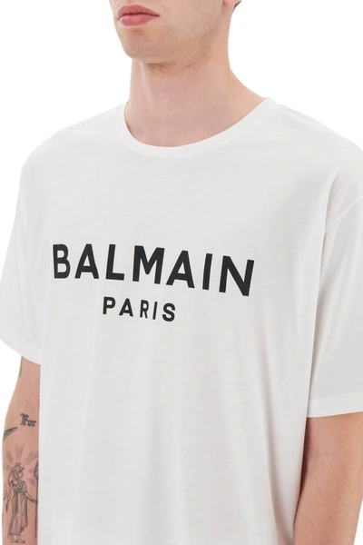 Shop Balmain Logo Print T-shirt Men In White
