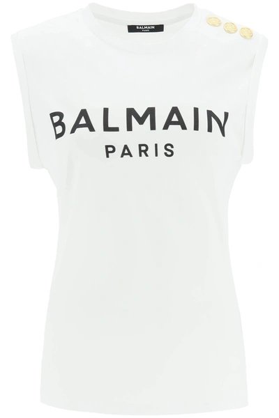 Shop Balmain Logo Top With Embossed Buttons Women In White